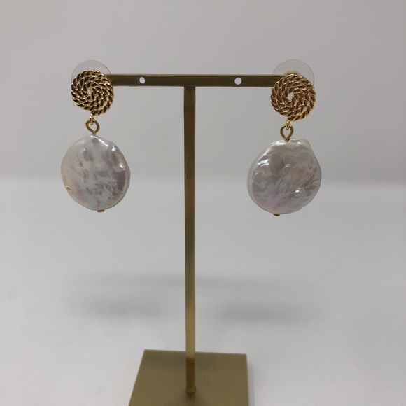 Coin Pearl Drop Earrings - Picture 4 of 6